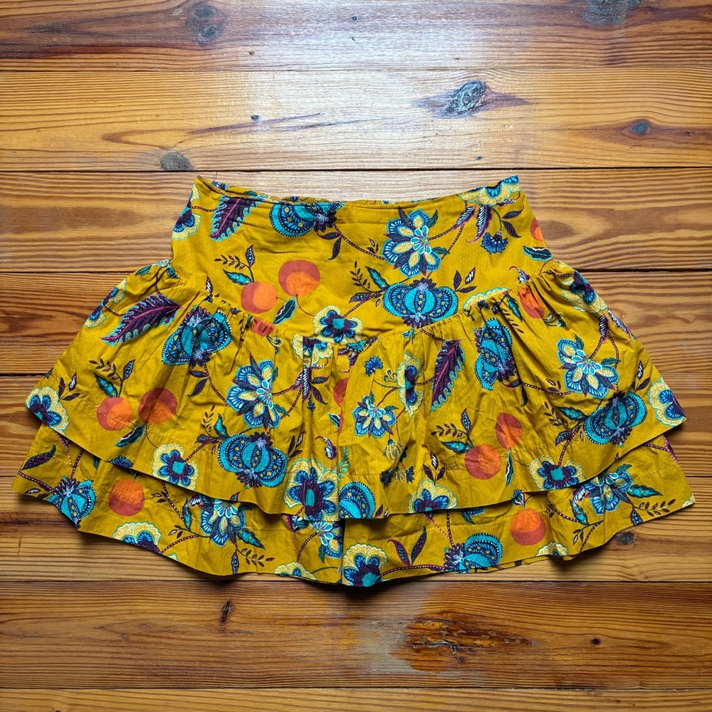 Anthropologie Mustard Floral Skater Skirt, EUC, L